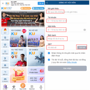 Đằng ký tài khoản Kubet bằng điện thoại
